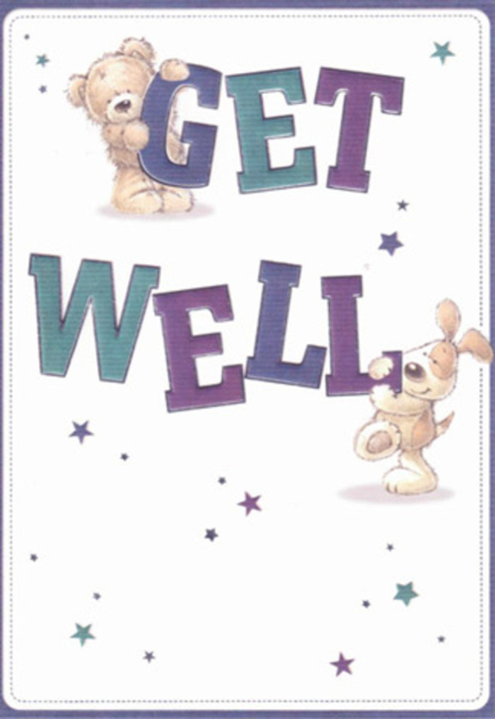 Offering a moment of cheerful encouragement, this get well card brings to life the spirit of Becontree Heath with its light-hearted artistry and caring details. Prominently illustrated are a congenial bear and an affectionate puppy, each thoughtfully painted with soft-textured fur that all but invites a gentle touch. Playful stars orbit around the characters, filling the composition with movement-each glimmer an echo of good wishes, reminiscent of petals drifting on the springtime breeze near Valence House Museum. The card's typography is lively and big, shaded in layers of purples and aquas, grounding the piece in a sense of reassuring confidence. There's a near-tactile appeal: the teddy's plush coat and the velvety, floppy dog ears suggest a physical comfort not unlike snuggling into a cozy throw on a cool Becontree Heath evening. Pairing this card with a vibrant bouquet from Flower Delivery Becontree Heath would double the gesture's positivity, radiating sincere care and support throughout Becontree estate. The card's gently bright mood captures the intention of lifting someone's spirits-perfect for all ages, and as thoughtful as a bouquet sent from our bustling community.